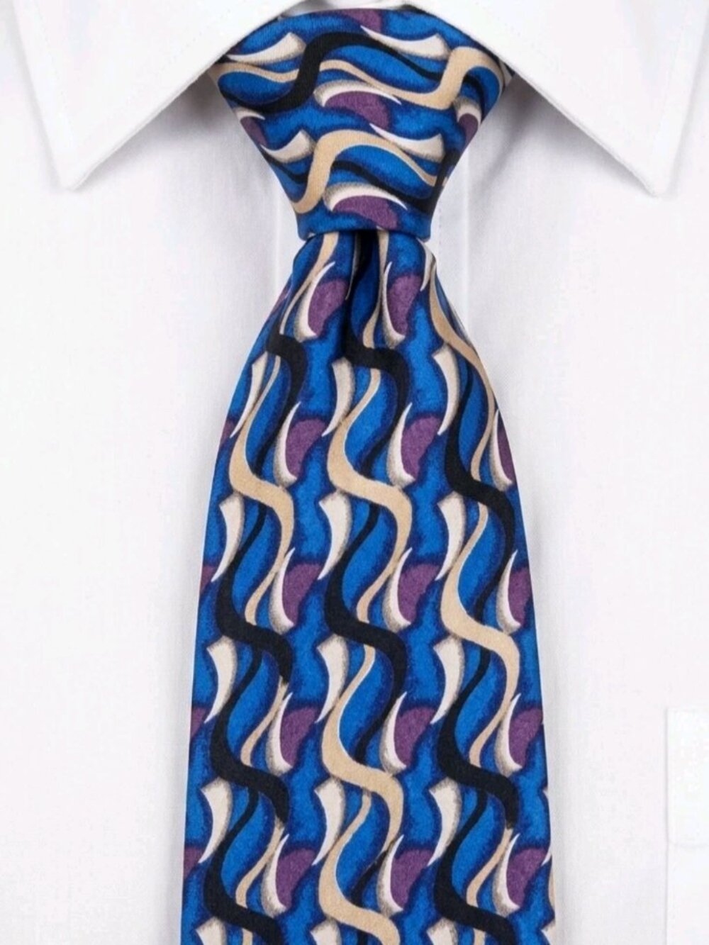 GEOFFREY BEENE Vtg 90s Maximalist Retro Wave Silk Tie 4" Wide Power Executive